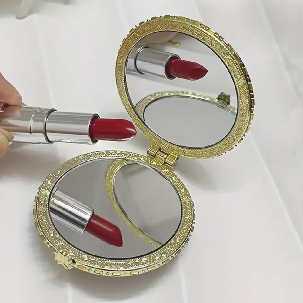 134. NEW| Blue Round Foldable Compact Hand Mirror Floral Vintage Retro Design - Picture 7 of 9